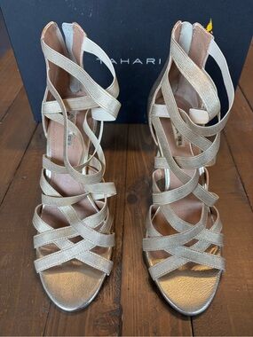 Tahari Metallic Gold Strappy High Heel Sandals